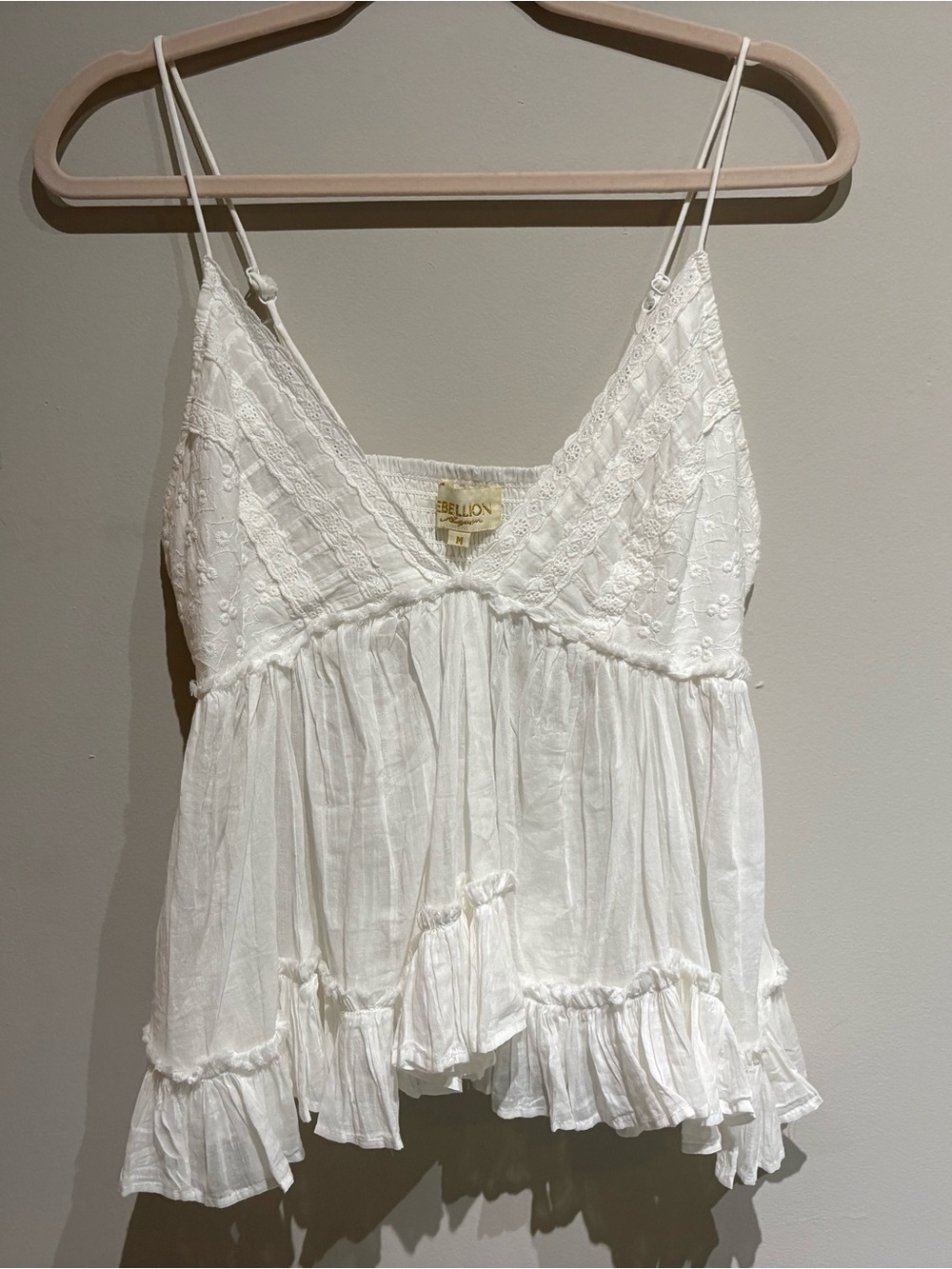 White Lightweight Embroidered Cami Tank Top